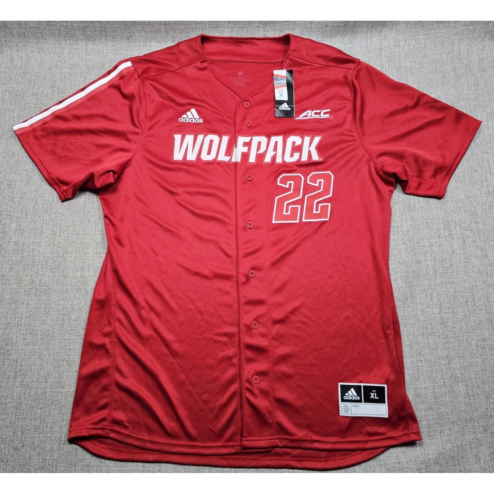 NC State Wolfpack Jersey Mens XL Red NCAA Baseball Adidas 22 ACC Button Front